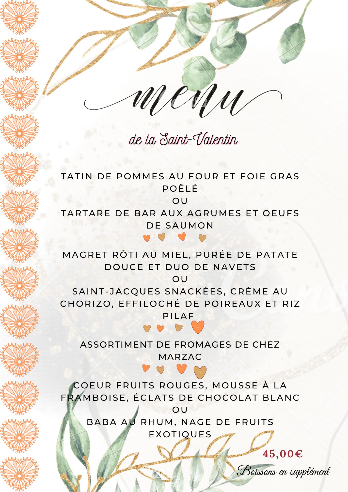 menu saint valentin 2023